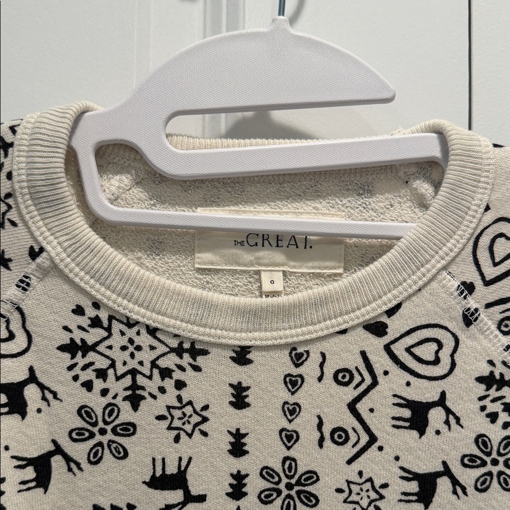 THE GREAT. Black and Cream Patterned Holiday Christmas Sweatshirt Neutral, 0 - Picture 3 of 5